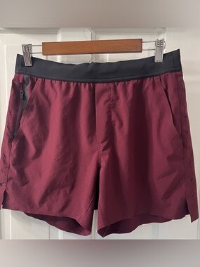 Ten Thousand Interval Mens Athletic Shorts in Burgundy with Black Waistband